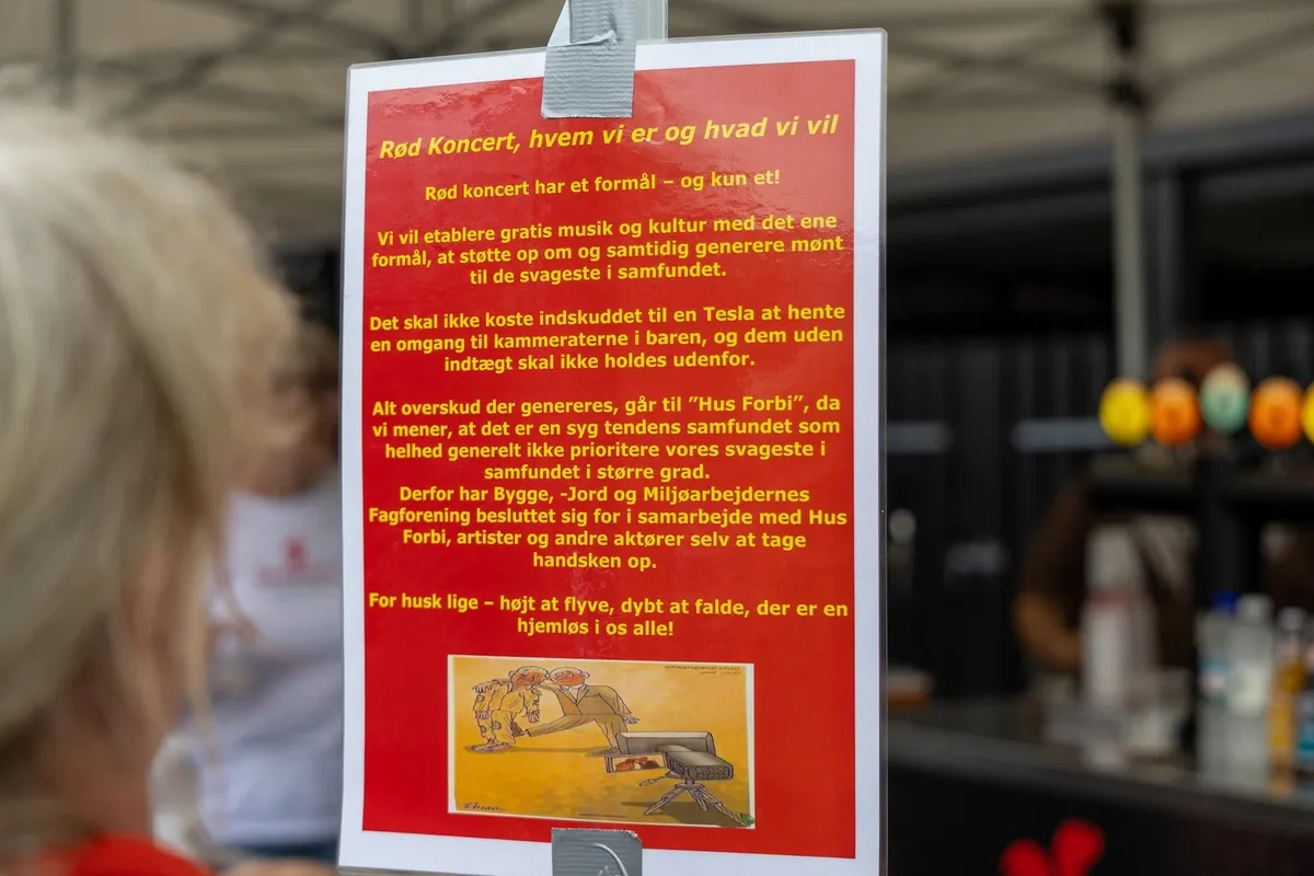 Rød Koncerts manifest vist på scenen til Rød Koncert 2025